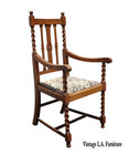 Vintage French Country Brown Barley Twist Arm Chair ~ Floral Seat
