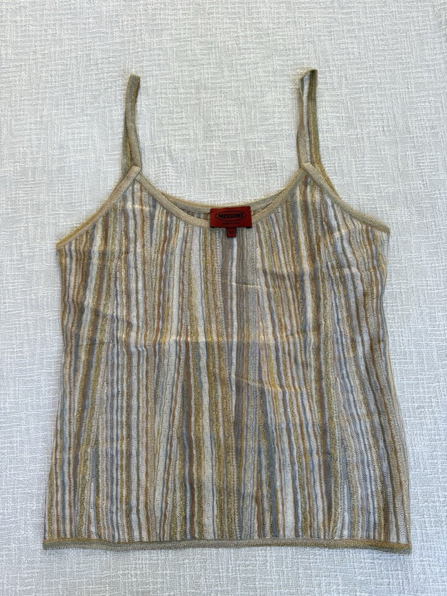 Missoni Metallic Knit Stripe Camisole Tank Scoop Neck Spaghetti Straps 42