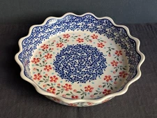 Handcafted Polish Pottery Country Garden Pie Plate Pie Dish 9.6"x2"