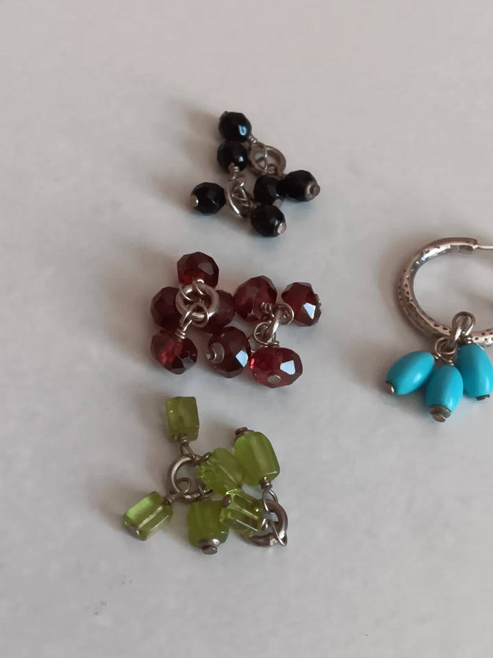 Silpada Sterling Silver 925 Garnet Onyx Turquoise Peridot Beads Hoop Earrings - Image 2 of 4