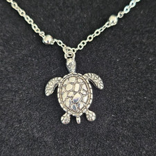 18" Silver Chain Necklace Silver Plated Sea Turtle Pendant Beach Gift Jewelry