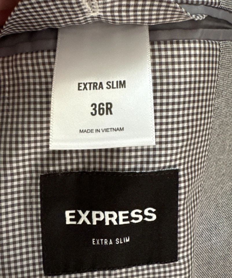 EXPRESS Men's 36 Regular Extra Slim Suit Jacket And Pants 29x32 Gray - Image 4 of 4
