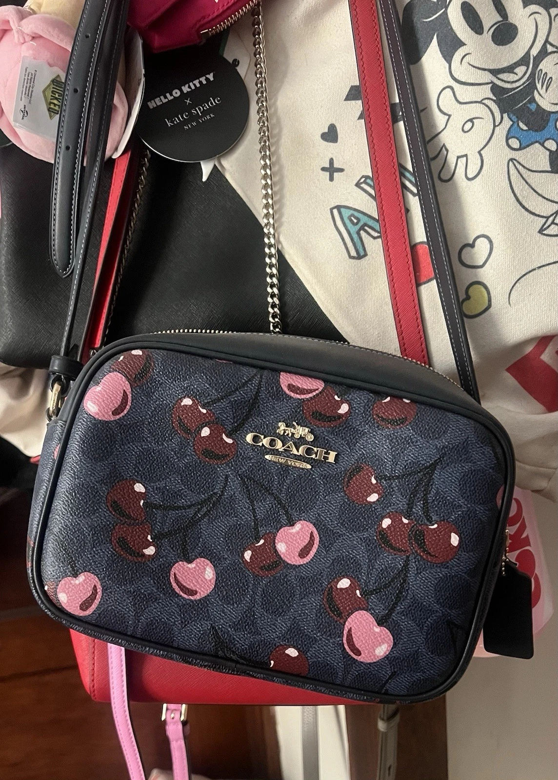 Borsa per fotocamera Coach CZ777 Jamie in tela e pelle firmata con stampa ciliegia ?