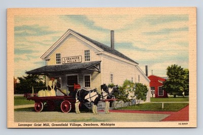 c1950 Loranger Grist Mill Horse & Cart Dearborn Michigan MI Postcard