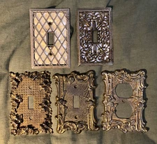 VINTAGE LOT OF 5 METAL FACE PLATES LIGHT SWITCH LUGS ART DECO