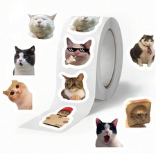 500PCS Cat Meme Stickers Roll 10 Styles Funny Cute Multicolor