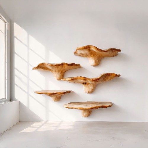 Rustic Live Edge Wall Shelf - Handcrafted Solid Wood Floating Timber 