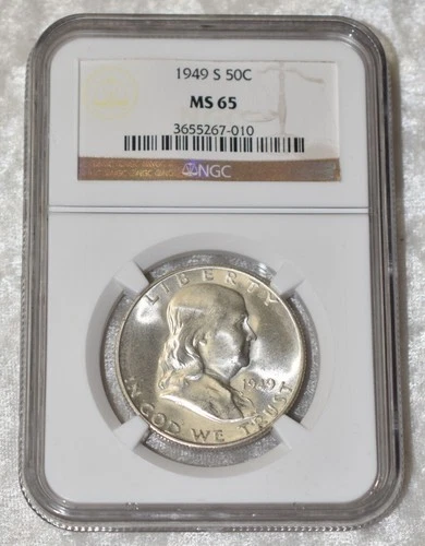 1949 S FRANKLIN 90% SILVER HALF DOLLAR NGC MS 65 MS65 SAN FRANCISCO MINT US COIN