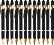 12 Pack Black Gold Ballpoint Pen with Stylus Tip, 1.0 Mm Black Ink Smooth Writin