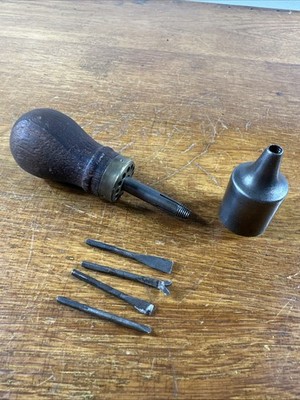 old rosewood handle LL HULL MULTI TOOL SCREWDRIVER w bits woodworking