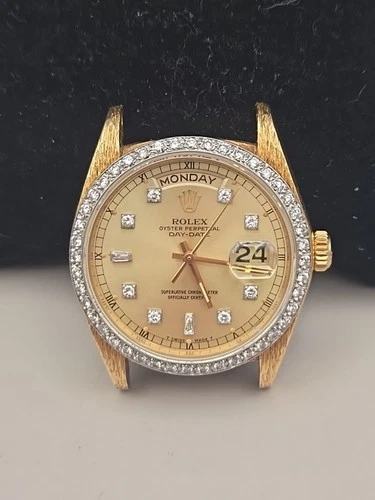 1980s Vintage Rolex 18078 Day-Date 36mm 18K Yellow Gold Diamond Champagne Watch