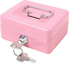 Small Cash Box with Lock and Slot, Metal Coin Piggy Bank for Adults and Kids, Pi