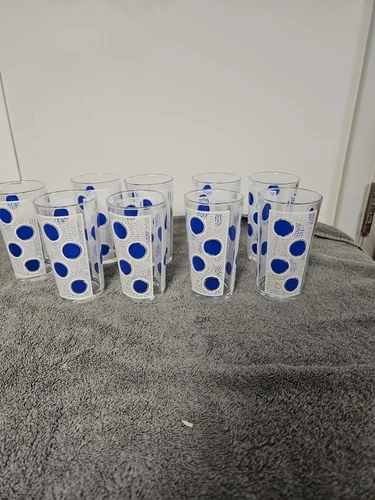 VINTAGE MCM BLUE DOT DRINK GLASSES SET OF 9 
