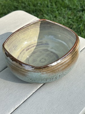 Spirit Song Studio Handmade Pottery Green Brown Glazed Square Bowl Dish 3 x6 
