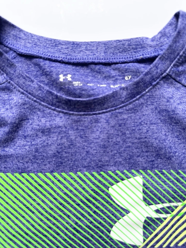 Under Armour 6X Active Shirt Girl's Purple Green Short Sleeve Logo - Image 2 of 4