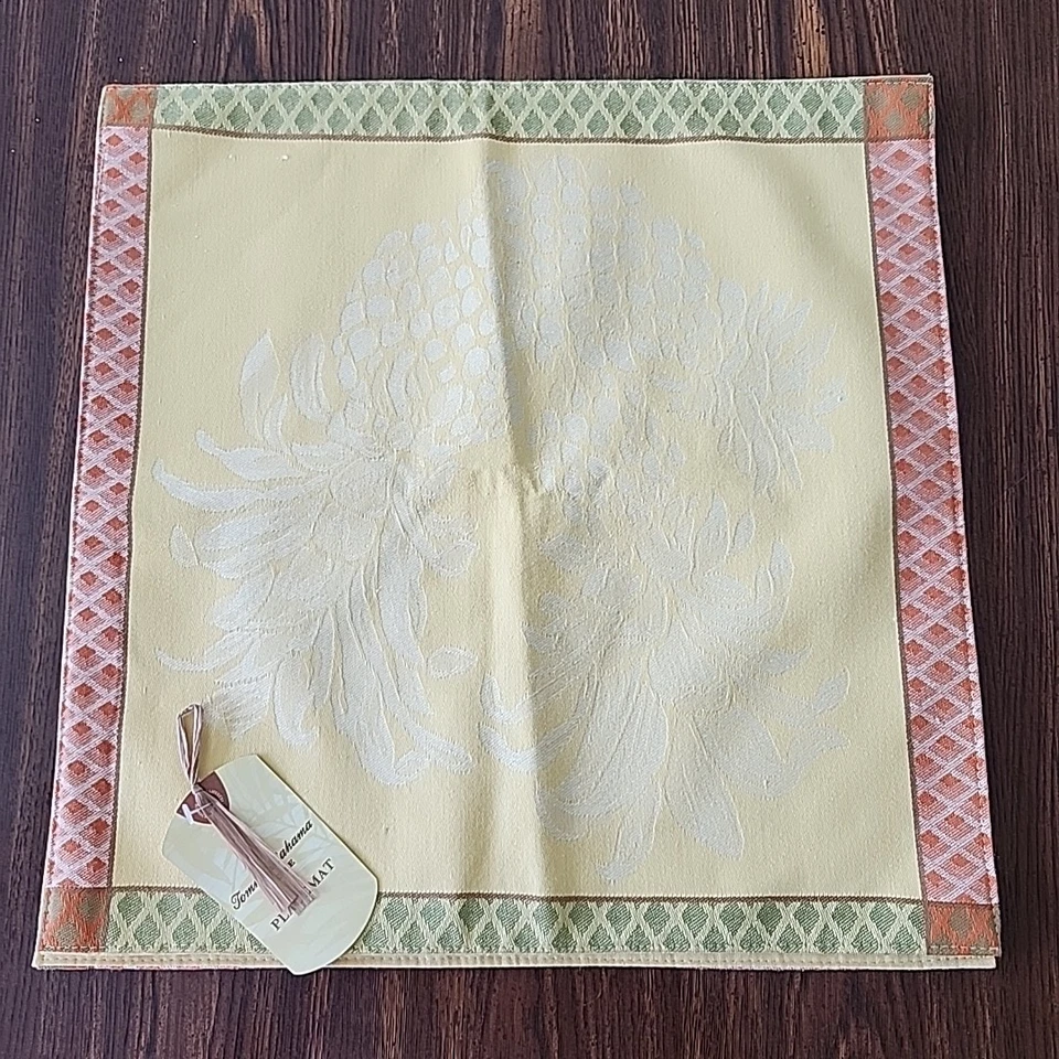 2 Tommy Bahama Ananas Jacquard Tischsets 14 x 14 Zoll Quadratisch Gelb