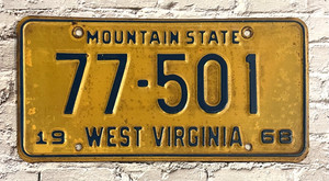 1968 West Virginia WV Mountain State License Plate 77-501