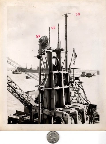 WW2 WWII USN US Navy Military Press Photo Battleship Destroyer Radio Deck Towers