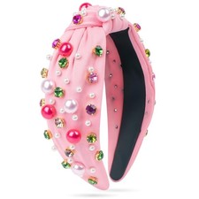 Valentines Day Headband for Pink Knotted Headbands with Pearl Rhinestone Jewe...