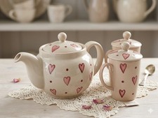 ❤ PreLoved Whittard of Chelsea ROSA 2006 Teapot & Mugs Set Hand Painted Hearts ❤