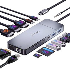 USB C Hub USB C Docking Station 14-in-1 Adapter with Dual 4K HDMI  8K DP Out...