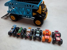 Monster Jam Hot Wheels Monster Mover Transporter Blue 6 x 1:64 Trucks Joblot