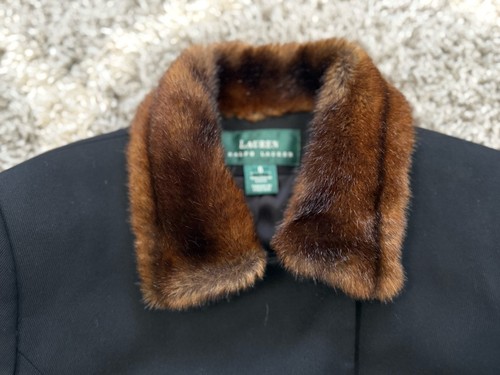 Cappotto donna vintage Lauren Ralph Lauren 100% pura lana pelliccia sintetica collo taglia 6/S - Foto 3 di 12