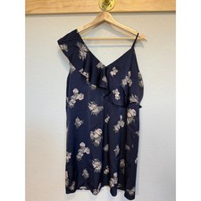 Women's Lucky Brand Dark Navy Floral Botanical Sleeveless Dress Size L NEW