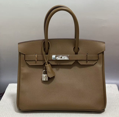 AUTH Hermès Birkin 30 Alezan Epsom Leather Palladium Hardware Top Handle Bag