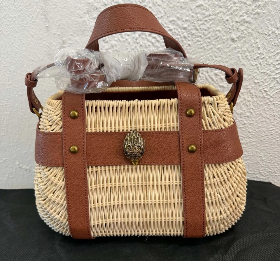 Kurt Geiger London Wicker Straw & Leather Basket Crossbody Bag Dust Bag - Image 1 of 3