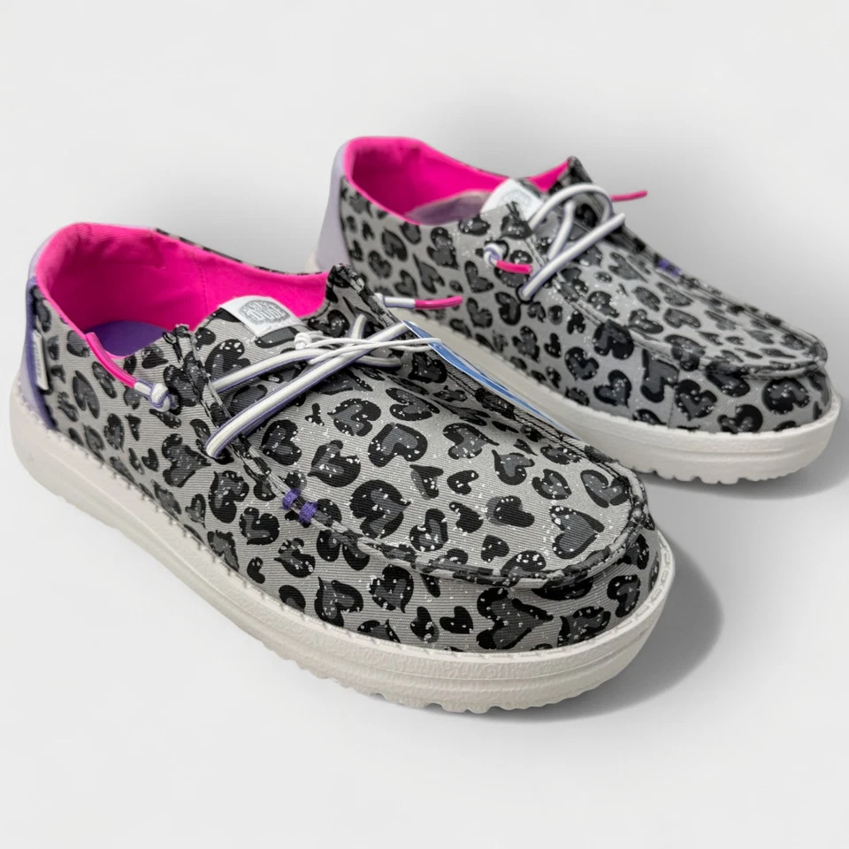 Hey Dude Kids Wendy Wild Child Dark Grey Leopard Shoes Youth 5 Casual Comfort - Image 2 of 4