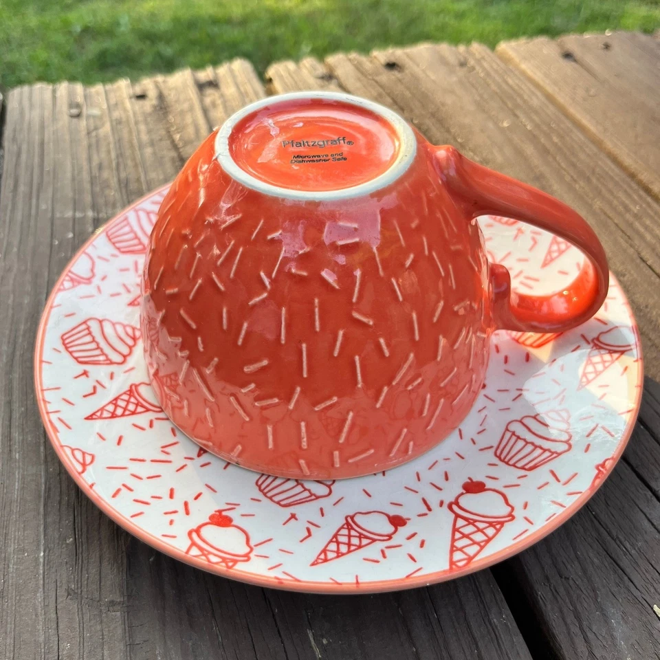 Pfaltzgraff Ice Cream "Sprinkles" Cup & Saucer Set, Orange/White, 2-Pc - Image 4 of 4