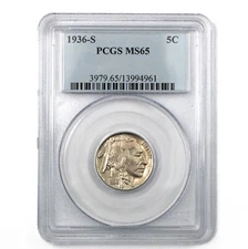 1936-S San Francisco Buffalo Nickel 5c PCGS MS65 Strong Eye Appeal