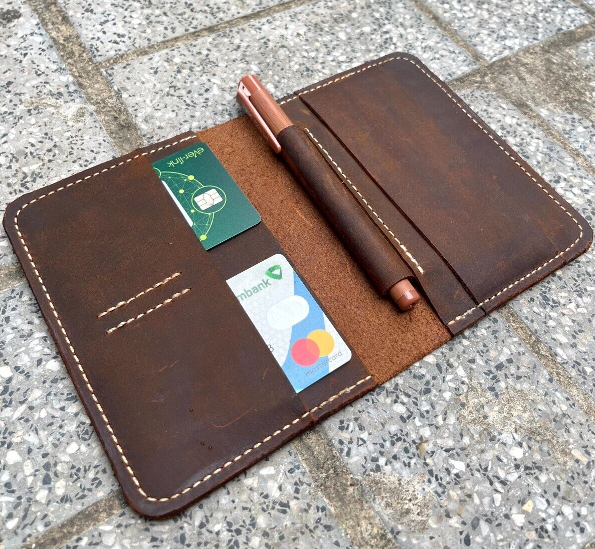 A6 Hand-Stitched Notebook Case with Wallet & Card Holder  -image
