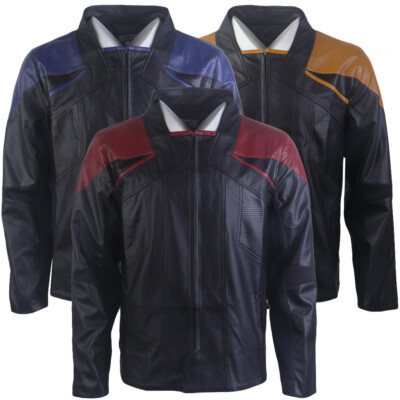 Picard 3 Captain Riker Jack Red Leather Jacket Geordi Lore Worf