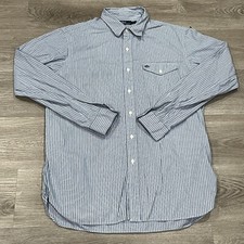 Polo Ralph Lauren Mens Large L Long Sleeve Button Up Striped Pocket Logo Blue
