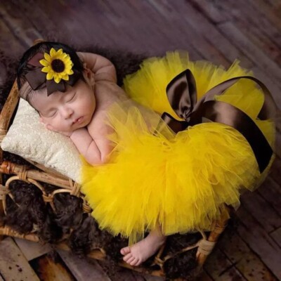 Newborn Outfit Baby Girl Set of 2 Tutu Skirt + Flower Head Band Photo Prop NEW