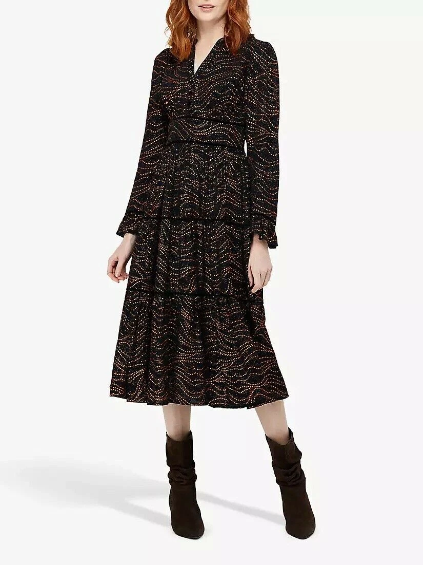 BNWT Monsoon Size 20 Mara Tiered Foil Star Black u0026amp; Bronze Midi Dress,  RRP £70.00 | eBay