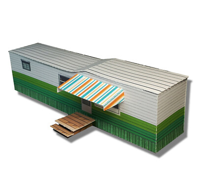 #ad HO Scale Building Mobile Trailer Home *Pre Cut* CARDSTOCK Paper Kit MH1H C $11.99