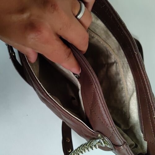 Womens Tote Purse Medium Brown Quilted Leather by Charming Charlie - Picture 11 of 22