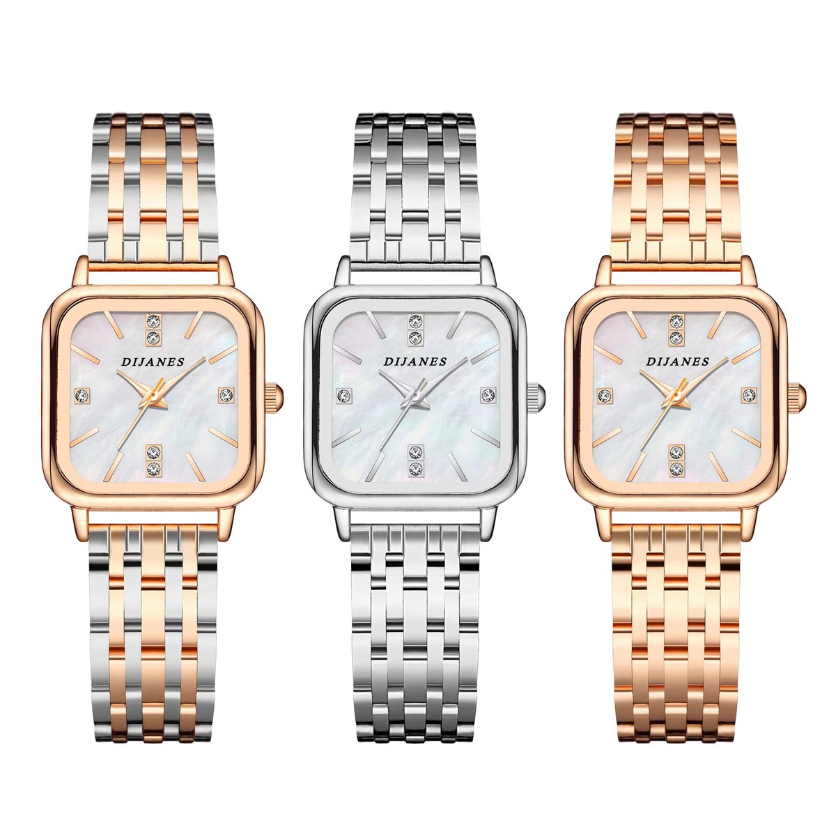 Womens Stainless Steel Square Rhinestone Dial Quartz Dress 