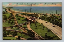 Chicago IL Lincoln Park showing North Avenue Drives in Foreground Linen Postcard