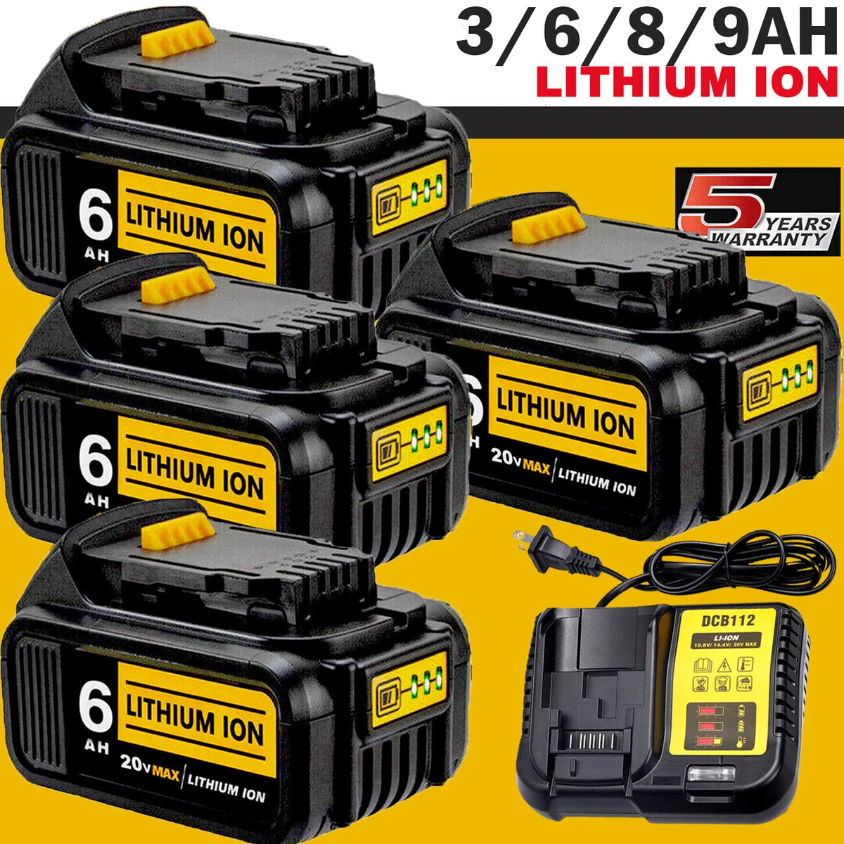 Battery Charger PACK For DeWalt 20V 20 Volt MAX DCB206 DCB205 2 Lithium Ion UK