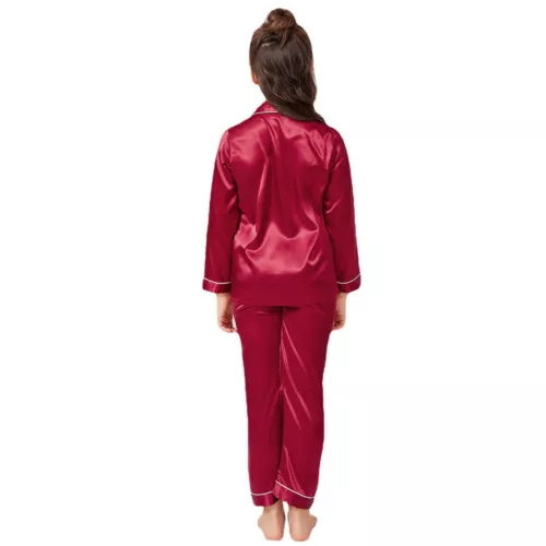 New Kids Boys Girls Silk Pajamas Long Sleeve Satin PJs Sets Nightwear Sleepwear - Picture 73 of 83