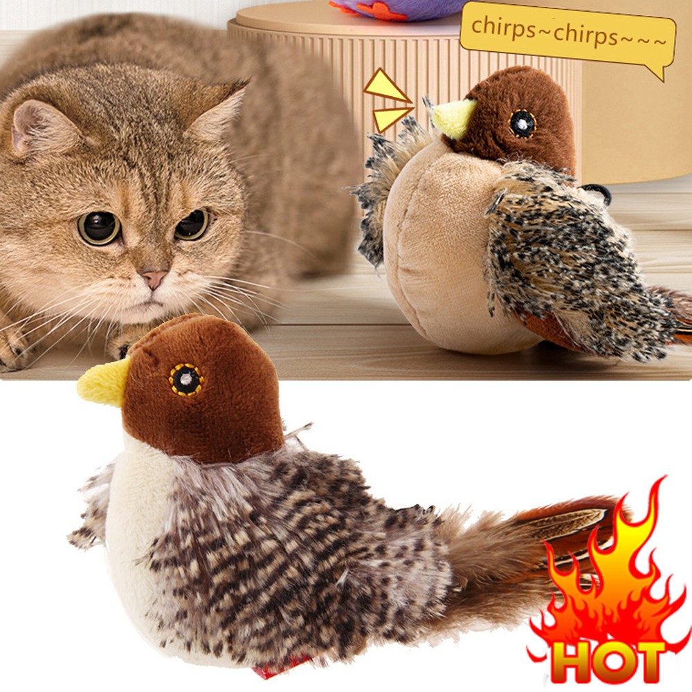 Interactive Chirping Bird Cat Toy with Automatic Sounds for Play & Exercise  