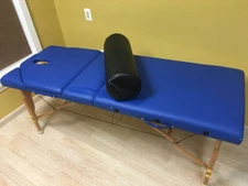 Spa Massage Cosmetology Table w Bolster Folding Half PVC Beige Blue 77x26"