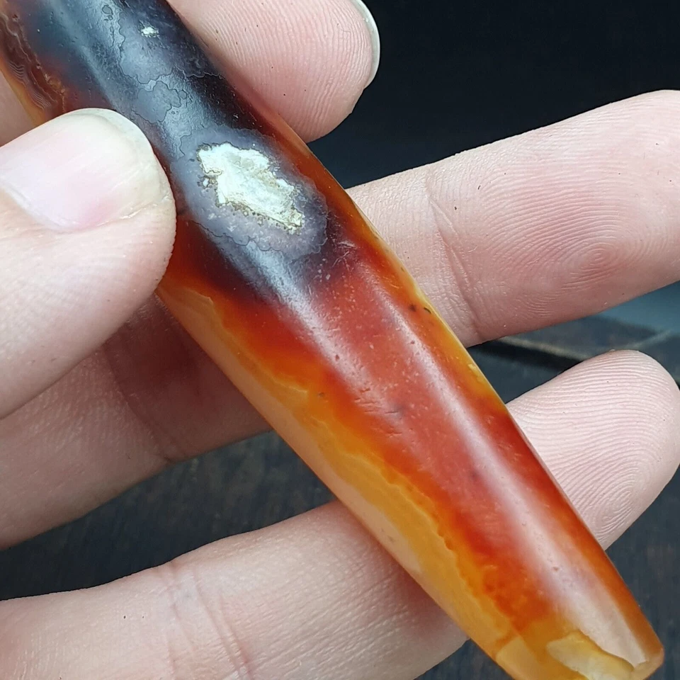 Antiguo abalorio de ágata de cristal antiguo yemení de Oriente Medio amarillo -35 años Foto 4 de 4