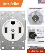 50 Amp NEMA 14-50R Outlet for RV & Electric Vehicles - Durable White Receptacle