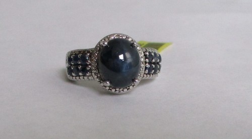 Anillo Ovalado Estrella Azul Zafiro Chatoyancy Plata de Ley .925 Talla 8 Ver Video - Imagen 3 de 6