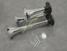 New Deep Loud Chrome Metal 12v 118db Triple Trumpet Train Air Three Horn Kit